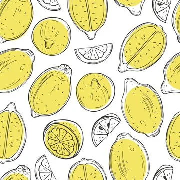 Citrus fruits. Lemon. Vector  pattern. Stock Illustration