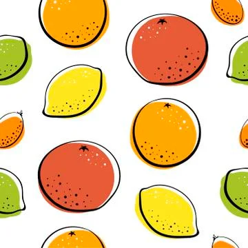 Citrus fruits vector seamless pattern.  Lemon, lime, orange, grapefruit drawing Illustrazione stock