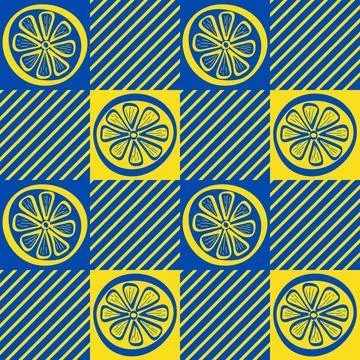 Citrus Lemon Fruit Slices Gingham Plaid Seamless Pattern Stockillustratie