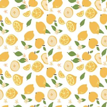 Citrus lemon pattern with leaves and flowers on white background Illustrazione stock
