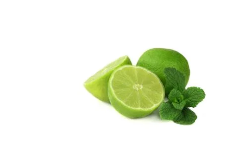Citrus lime fruit with mint leaf Stock Photos