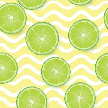 Citrus lime fruit seamless pattern over wave sea texture. Fresh healthy foo.. Stock Illustration