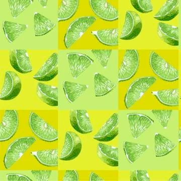 Citrus lime tile seamless pattern in green colors in vector Stock Illustration