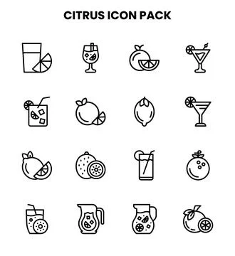 Citrus Line Bundle Icons Pack Stock Illustration