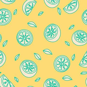 Citrus Outline Seamless Pattern Yellow Summer Stock Illustration