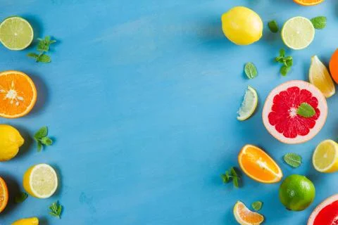 Citrus pattern on blue Stock Photos