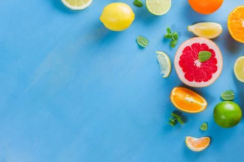 Citrus pattern on blue Stock Photos