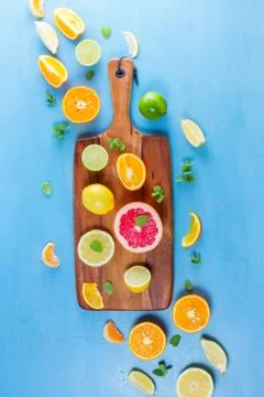 Citrus pattern on blue Stock Photos
