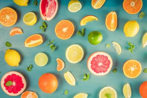 Citrus pattern on blue Stock Photos