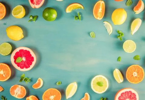Citrus pattern on blue Stock Photos