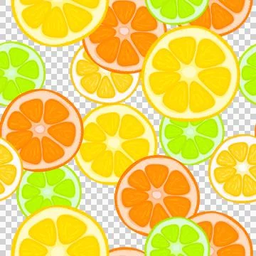 Citrus pattern. Fruit background. lemon, orange, lime, with slices on a tra.. Stock Illustration