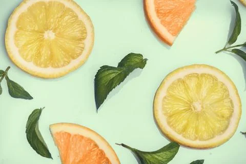 Citrus pattern on retro mint background 스톡 사진