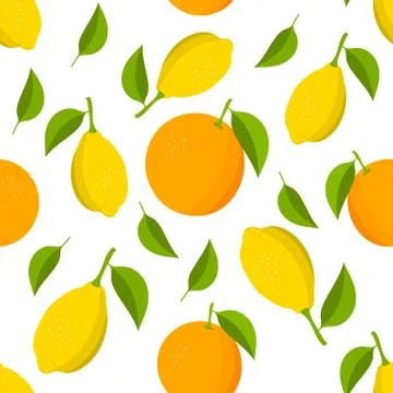 Citrus pattern. Tropic fruit background with lemons and oranges. Vector illus Stock Illustration