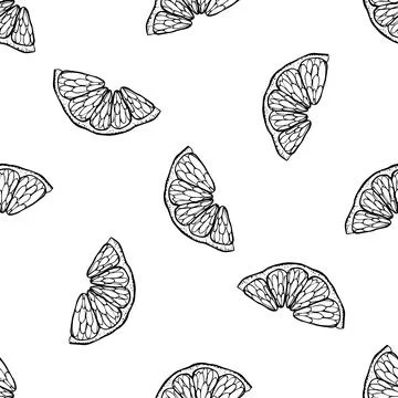 Citrus seamless pattern. Cut off halfround piece segment of fruit in the skin Stock Illustration