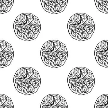 Citrus seamless pattern. Cut off  round piece segment of fruit in the skin. M Stock Illustration