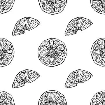 Citrus seamless pattern. Cut off round piece segment of fruit in the skin Stock Illustration
