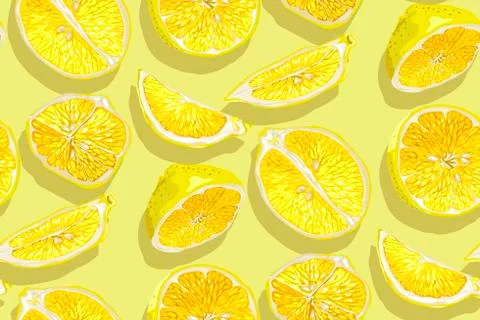 Citrus seamless pattern with halves and slices of fruit Stock Illustration