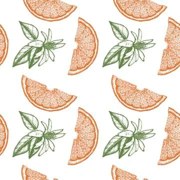 Citrus seamless pattern. Orange background Stock Illustration