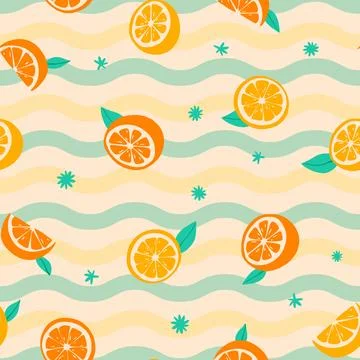 Citrus Seamless Pattern Wavy Tropical Summer Illustrazione stock
