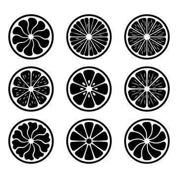 Citrus slice icon silhouette vector illustration bundle Stock Illustration