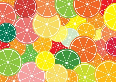 Citrus slices multicolored background. Illustrazione stock