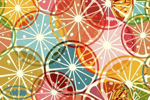 Citrus slices riso template. Fresh citrus fruit vector seamless pattern. Stock Illustration