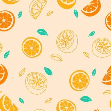 Citrus Slices Seamless Pattern Cream Tropical Stock Illustration
