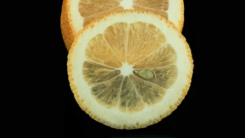 Citrus Slices On The Table. Lemon Sliding Macro Shot Stock Footage 149083741