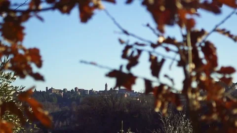 Città della Pieve - Landscape through the leaves - slowmotion - Umbria, Italy Stock Footage 82881158