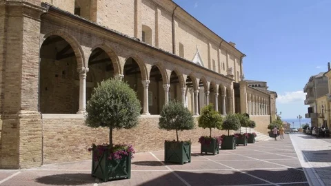 Città Sant'Angelo. Church of San Michele Arcangelo. Side view on the Sea Stock Footage