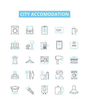 City accomodation vector line icons set. Urban, lodging, housing, habitation Stock Illustration