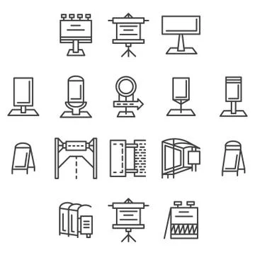 City advertisement flat line vector icons Stock Illustration
