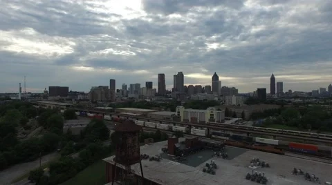 City aerial with train Stock Footage 50649456