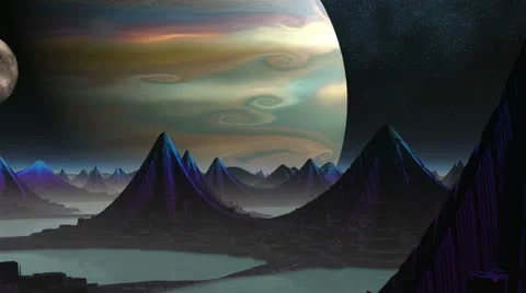 City of aliens and two planets Stock Footage
