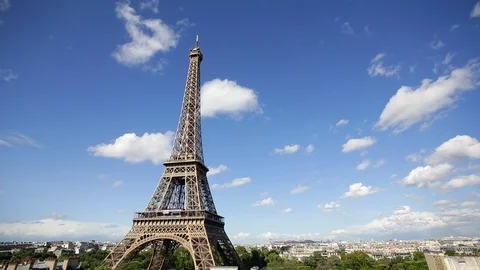 City and the Eiffel Tower, viewed over rooftops, Paris, France, Europe Stock Footage 106642670