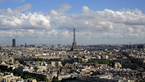 City and the Eiffel Tower, viewed over rooftops, Paris, France, Europe Stock Footage 106642681