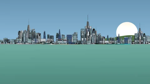 City and ocean cartoon loop. 3d animation Stock Footage 186983683