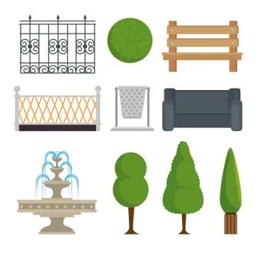City and park elements set Ilustración de archivo