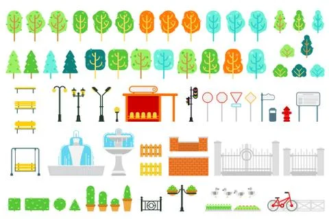 City and park map vector elements in flat design イラスト素材