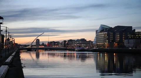 City and river during sunset Stock Footage 62522014