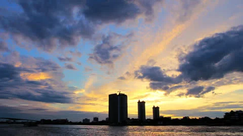 City and river in the evening Stock Footage 27030294