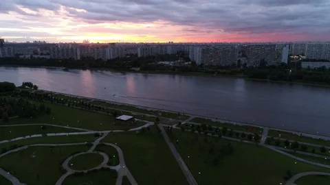 City and river view at dusk Stock Footage 120856708
