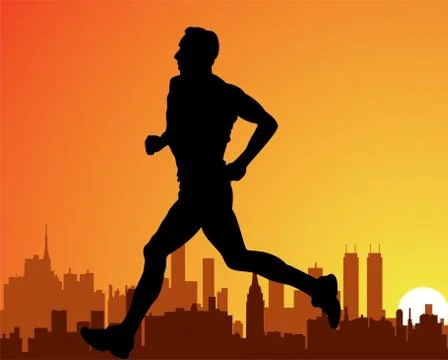 City and a running man Stock Illustration