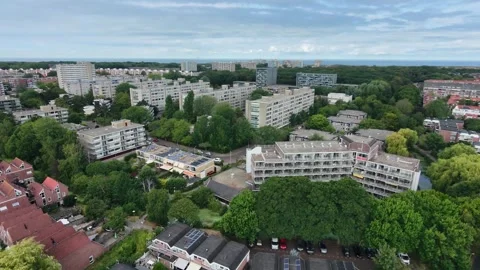 City apartment block drone view with green spaces 스톡 동영상 342938312