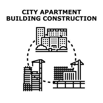 City apartment building construction process developing urban architecture Ilustración de archivo