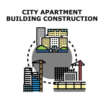 City apartment building construction process developing urban architecture Ilustración de archivo