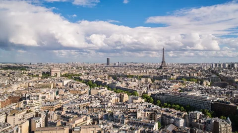 City, Arc de Triomphe and the Eiffel Tower, Paris, France - Time lapsee Stock Footage 54131623