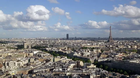 City, Arc de Triomphe and the Eiffel Tower, viewed over rooftops, Paris, France Stock Footage 54136210