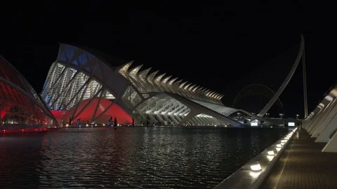 City of Arts and Sciences with The Assut de l'Or Bridge at night, Valencia Stock Footage 124620141