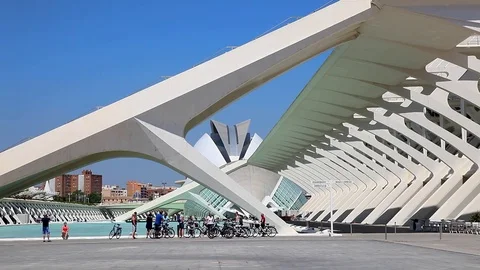 City of Arts and Sciencies by architect Santiago Calatrava in Valencia, Spain Stock Footage 85193020